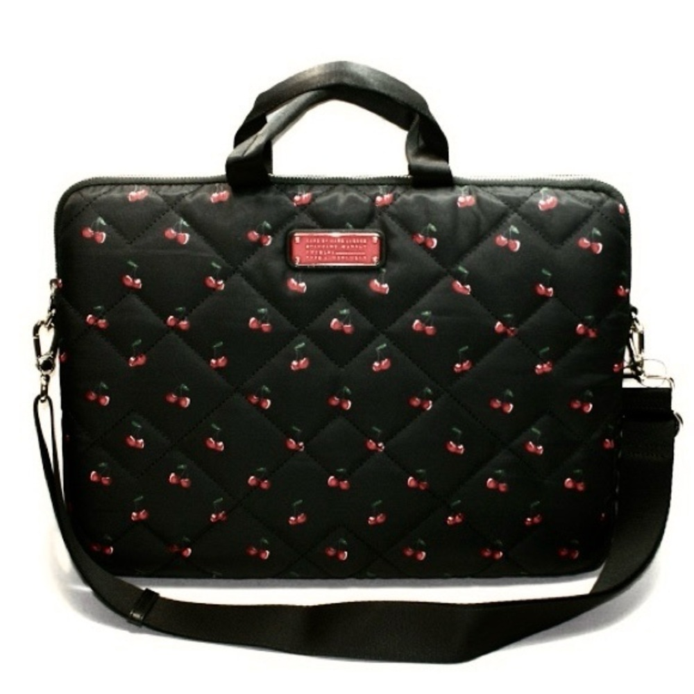 Marc by Marc Jacobs Cherry Print Quilted Laptop Messenger Bag in Black 🍒